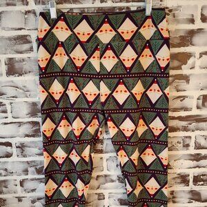 Lularoe Tall Curvy Leggings Christmas Santa Argyle Diamond Tree Green Black